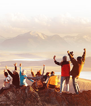 group of people on mountain top