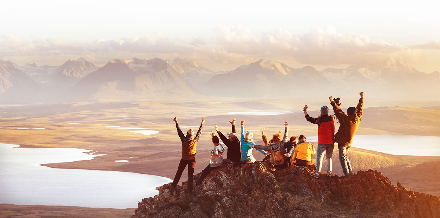 group of people on mountain top