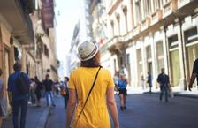 Tourist walking through town